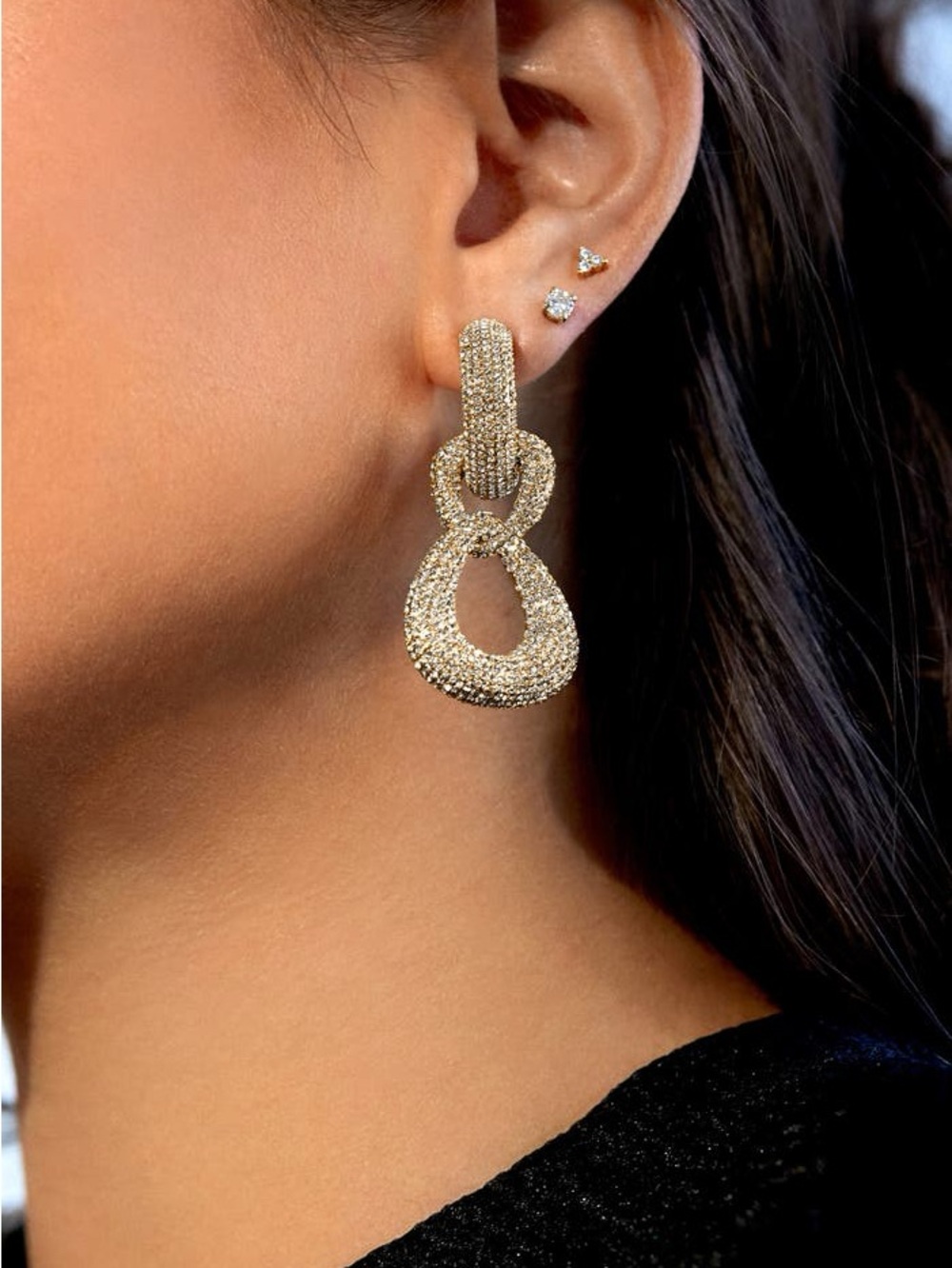 NEW BaubleBar Gold Linked Earrings Gemma Pavé Crystal Link Drop Earrings